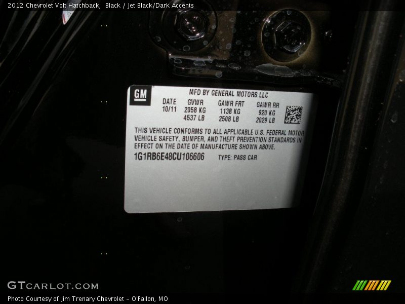 Black / Jet Black/Dark Accents 2012 Chevrolet Volt Hatchback