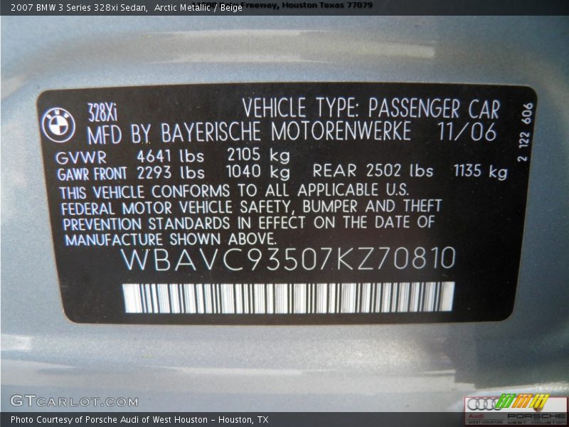 Arctic Metallic / Beige 2007 BMW 3 Series 328xi Sedan