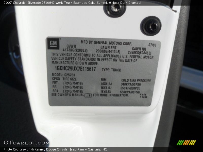 Summit White / Dark Charcoal 2007 Chevrolet Silverado 2500HD Work Truck Extended Cab