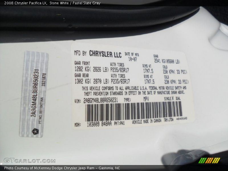 Stone White / Pastel Slate Gray 2008 Chrysler Pacifica LX