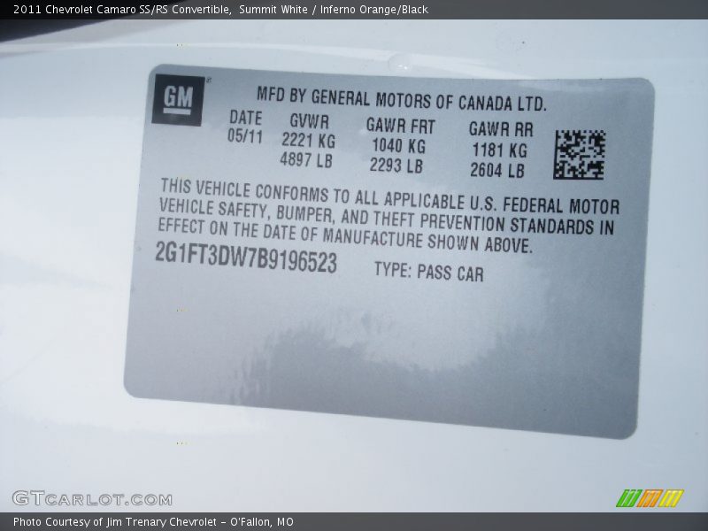 Summit White / Inferno Orange/Black 2011 Chevrolet Camaro SS/RS Convertible