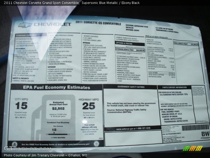  2011 Corvette Grand Sport Convertible Window Sticker