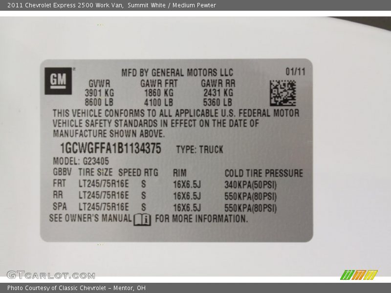 Summit White / Medium Pewter 2011 Chevrolet Express 2500 Work Van