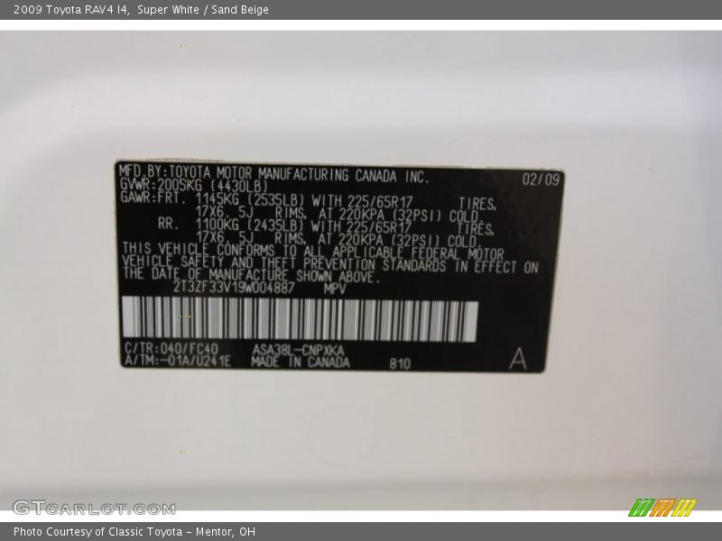 Super White / Sand Beige 2009 Toyota RAV4 I4