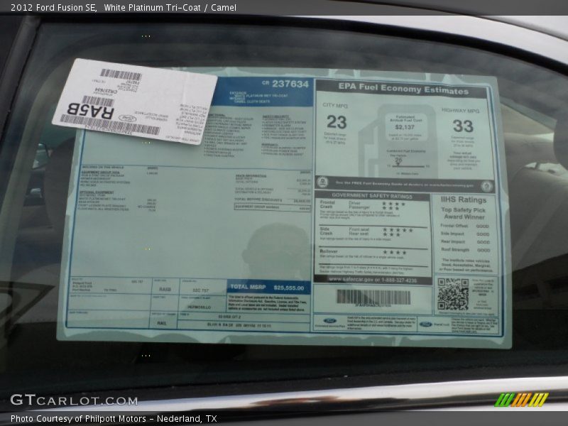 White Platinum Tri-Coat / Camel 2012 Ford Fusion SE