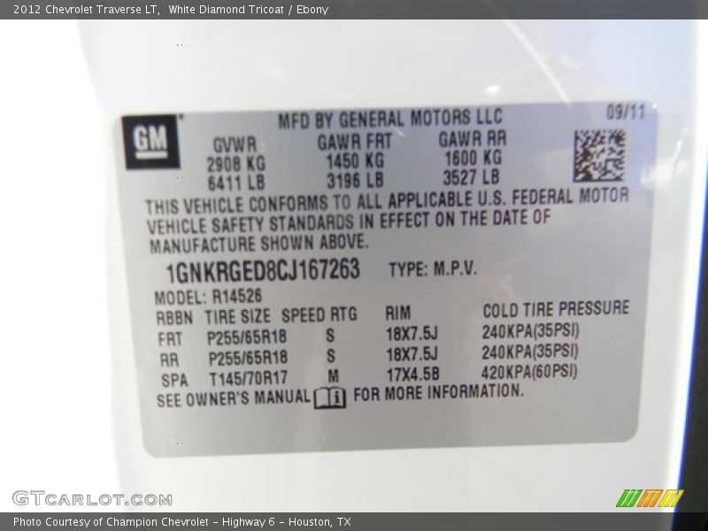 White Diamond Tricoat / Ebony 2012 Chevrolet Traverse LT