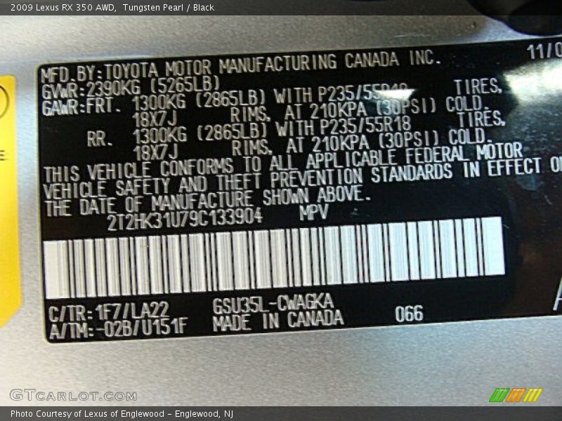 Tungsten Pearl / Black 2009 Lexus RX 350 AWD