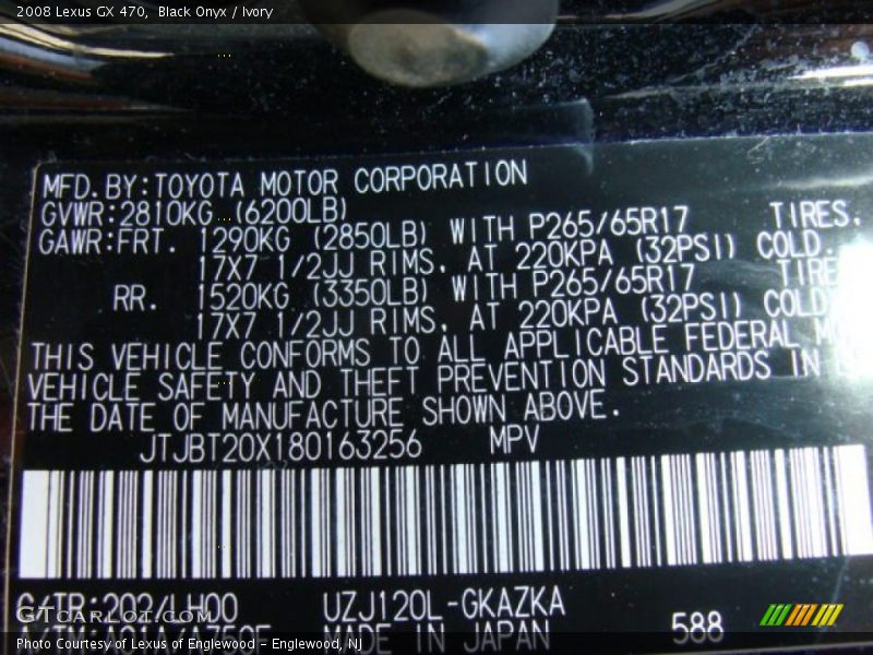 Black Onyx / Ivory 2008 Lexus GX 470