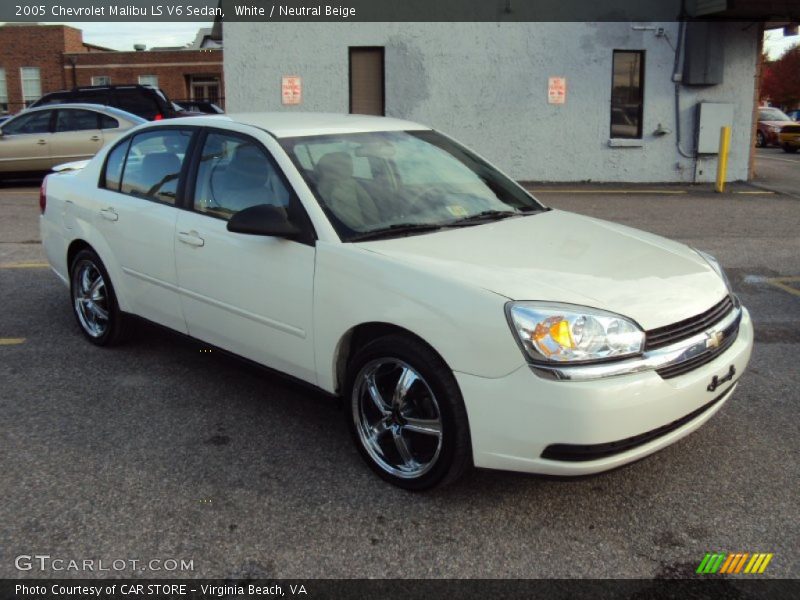 White / Neutral Beige 2005 Chevrolet Malibu LS V6 Sedan