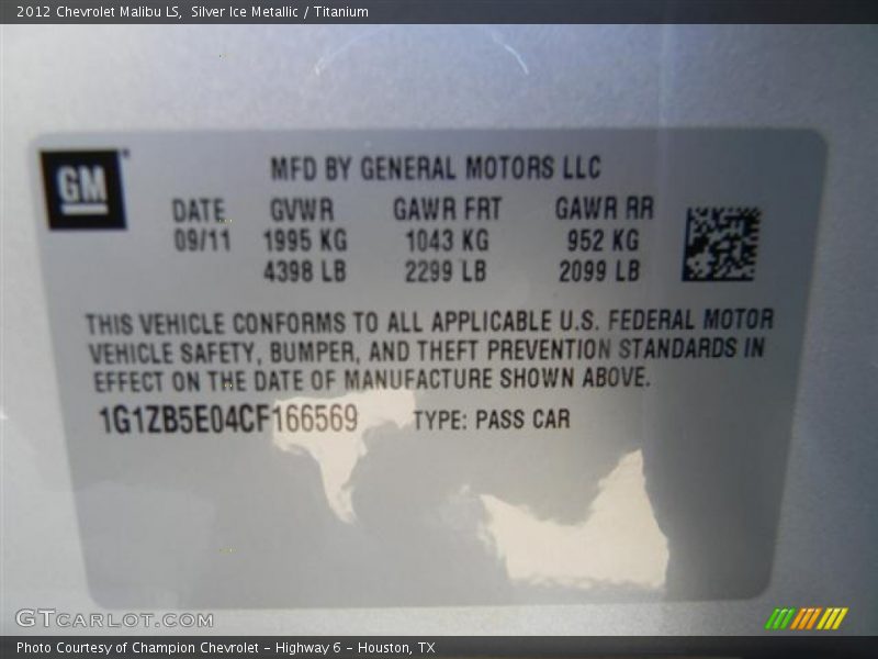 Silver Ice Metallic / Titanium 2012 Chevrolet Malibu LS