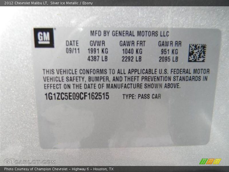 Silver Ice Metallic / Ebony 2012 Chevrolet Malibu LT