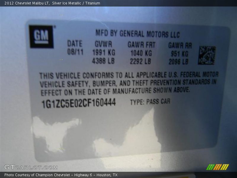Silver Ice Metallic / Titanium 2012 Chevrolet Malibu LT
