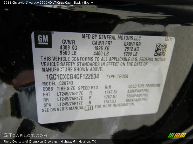 Black / Ebony 2012 Chevrolet Silverado 2500HD LT Crew Cab