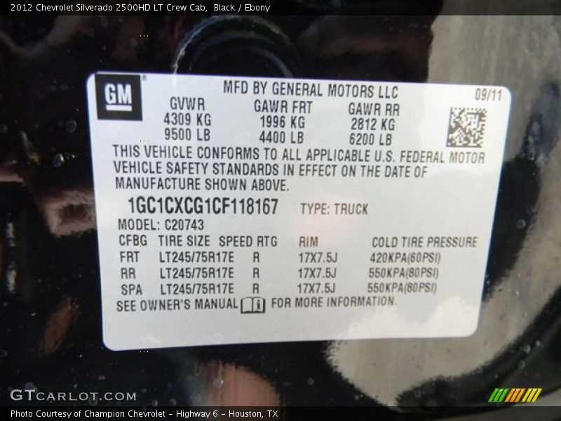 Black / Ebony 2012 Chevrolet Silverado 2500HD LT Crew Cab