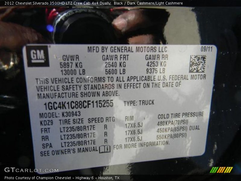 Black / Dark Cashmere/Light Cashmere 2012 Chevrolet Silverado 3500HD LTZ Crew Cab 4x4 Dually