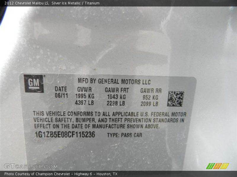 Silver Ice Metallic / Titanium 2012 Chevrolet Malibu LS