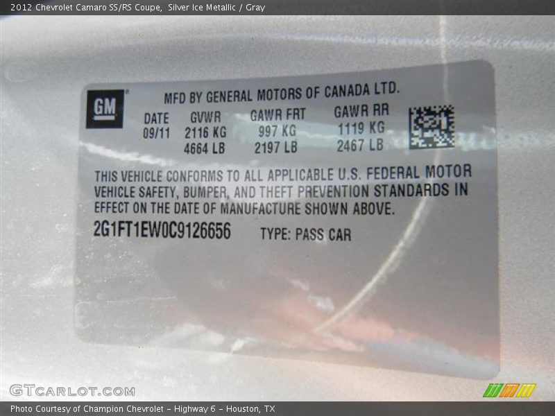 Silver Ice Metallic / Gray 2012 Chevrolet Camaro SS/RS Coupe