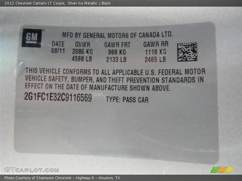 Silver Ice Metallic / Black 2012 Chevrolet Camaro LT Coupe