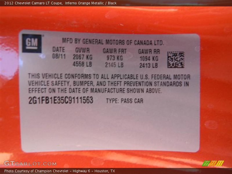 Inferno Orange Metallic / Black 2012 Chevrolet Camaro LT Coupe
