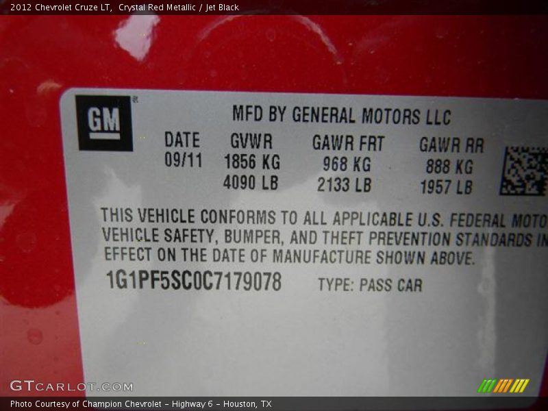 Crystal Red Metallic / Jet Black 2012 Chevrolet Cruze LT