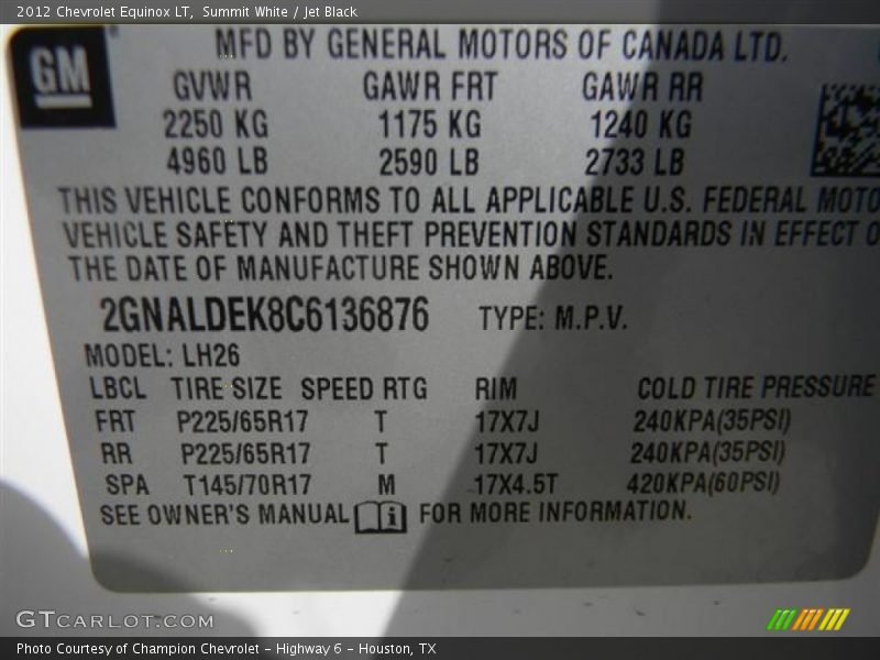 Summit White / Jet Black 2012 Chevrolet Equinox LT