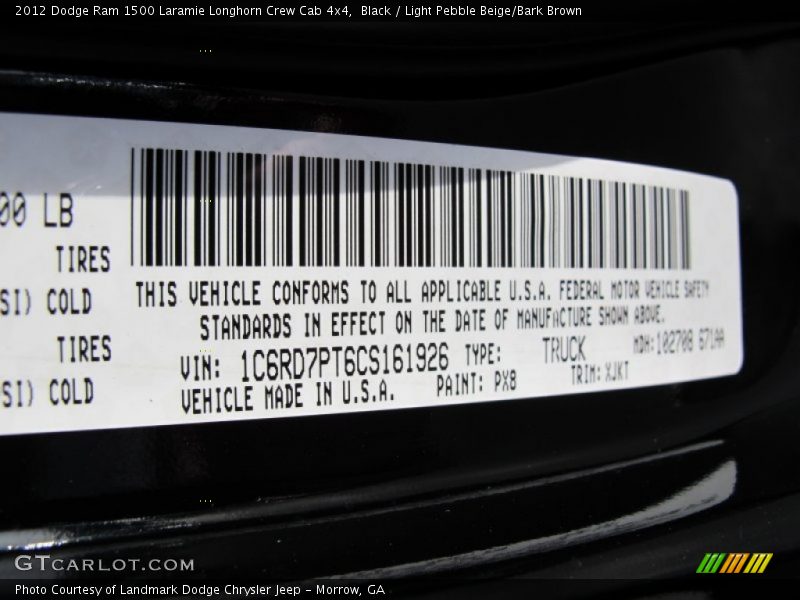 2012 Ram 1500 Laramie Longhorn Crew Cab 4x4 Black Color Code PX8