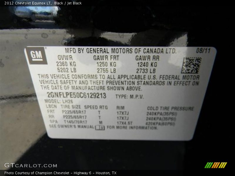 Black / Jet Black 2012 Chevrolet Equinox LT