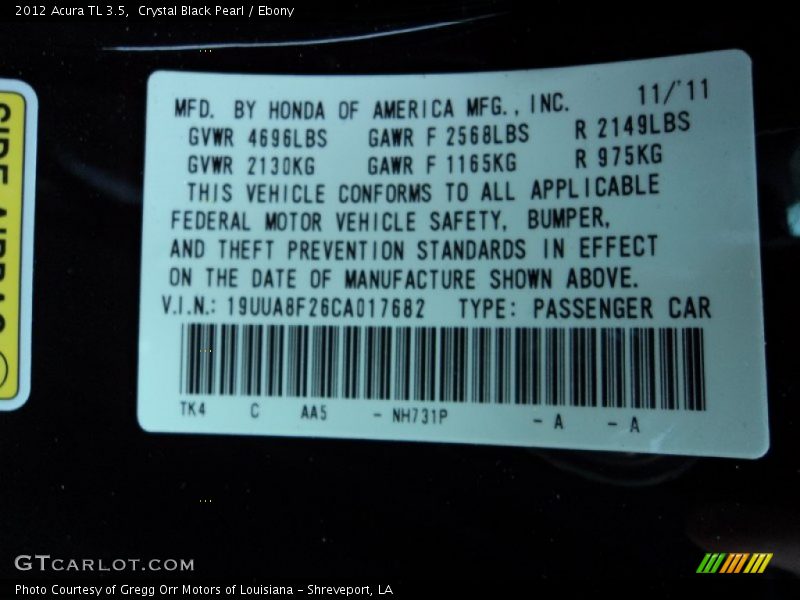 NH731 - 2012 Acura TL 3.5