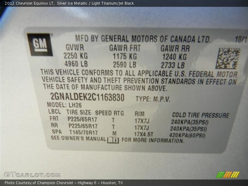 Silver Ice Metallic / Light Titanium/Jet Black 2012 Chevrolet Equinox LT