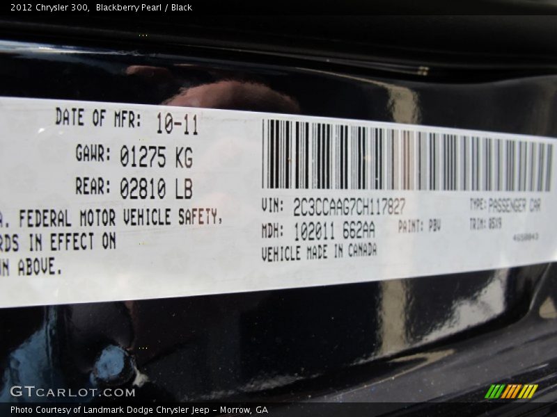Blackberry Pearl / Black 2012 Chrysler 300