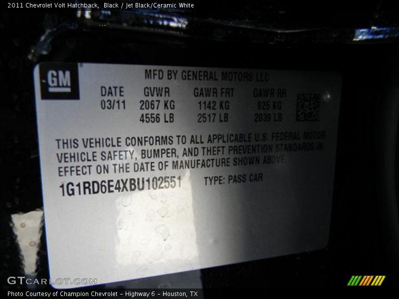 Black / Jet Black/Ceramic White 2011 Chevrolet Volt Hatchback