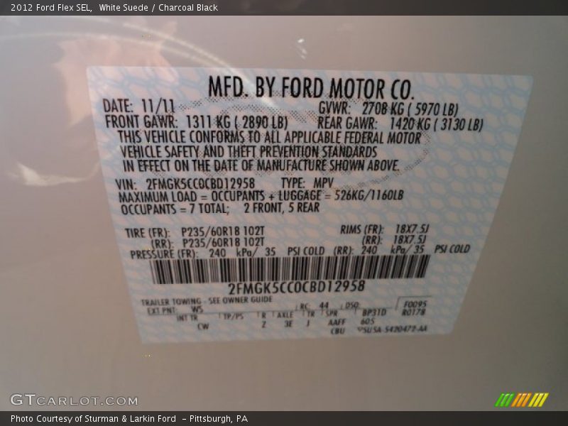 2012 Flex SEL White Suede Color Code WS