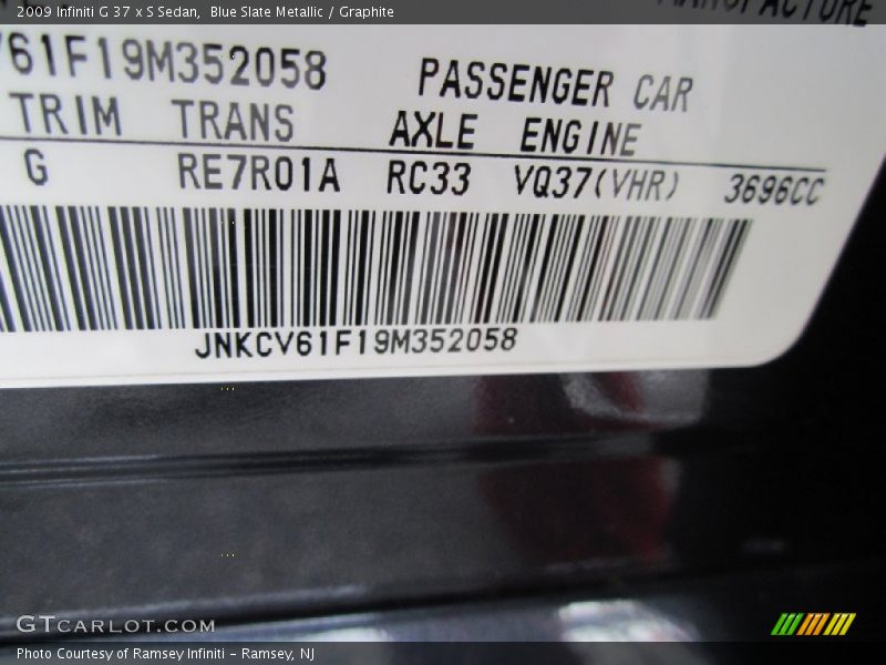 Blue Slate Metallic / Graphite 2009 Infiniti G 37 x S Sedan