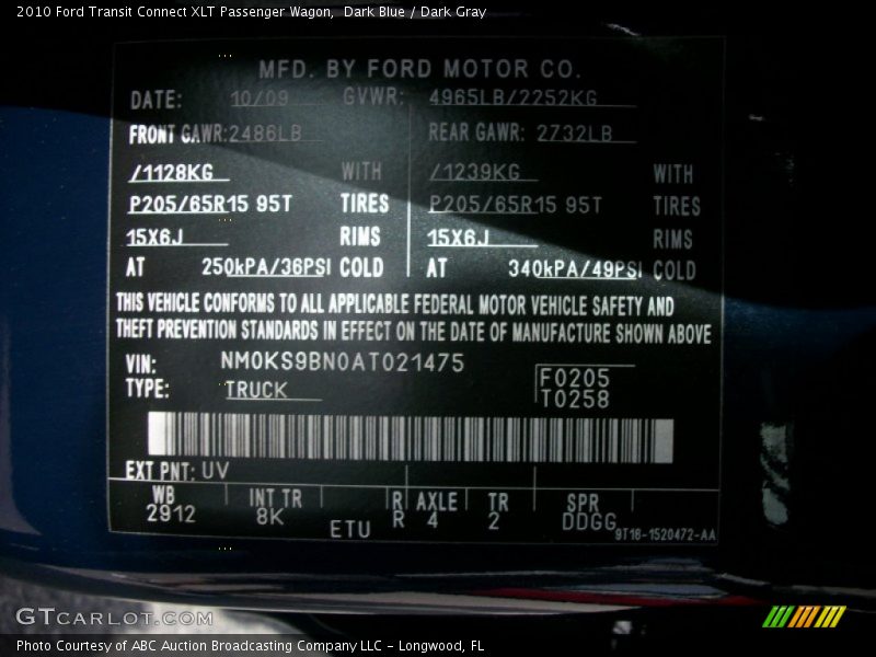 Dark Blue / Dark Gray 2010 Ford Transit Connect XLT Passenger Wagon