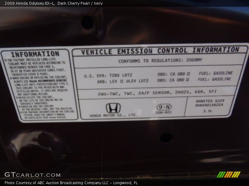 Dark Cherry Pearl / Ivory 2009 Honda Odyssey EX-L