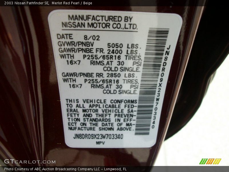 Merlot Red Pearl / Beige 2003 Nissan Pathfinder SE