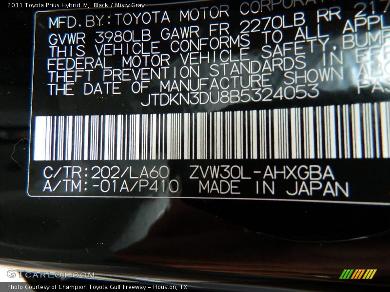 Black / Misty Gray 2011 Toyota Prius Hybrid IV