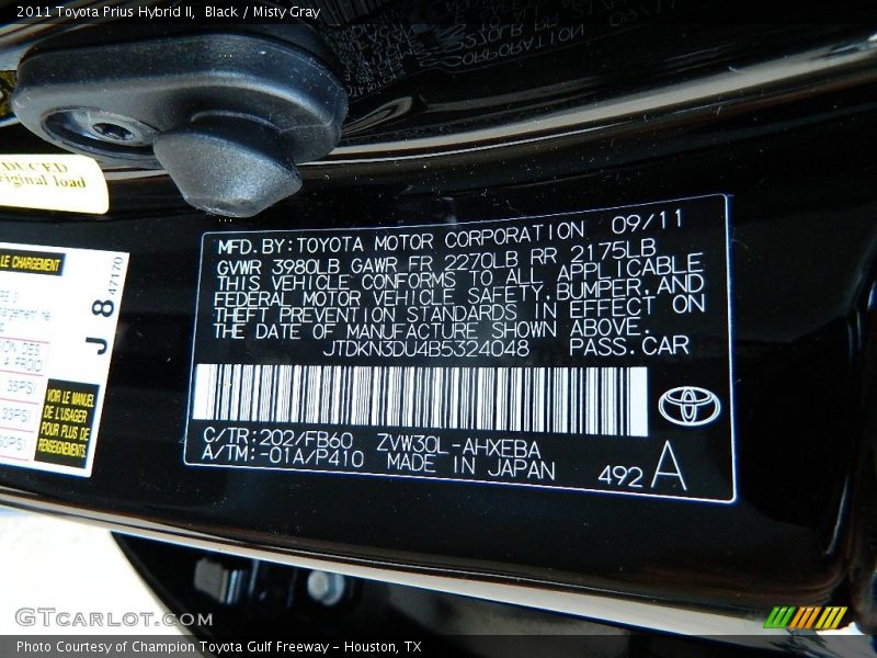 Black / Misty Gray 2011 Toyota Prius Hybrid II