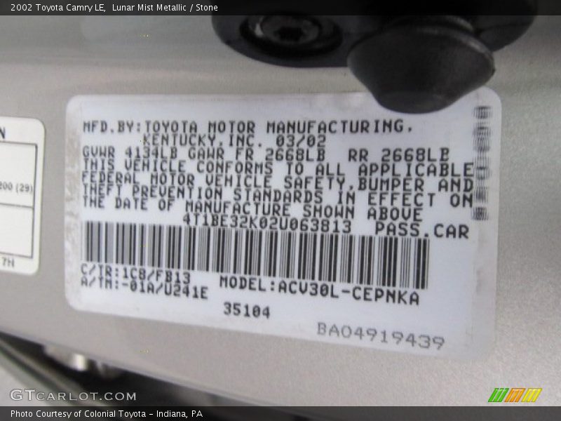 Lunar Mist Metallic / Stone 2002 Toyota Camry LE