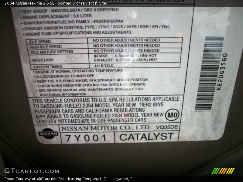 Spirited Bronze / Frost Gray 2004 Nissan Maxima 3.5 SE