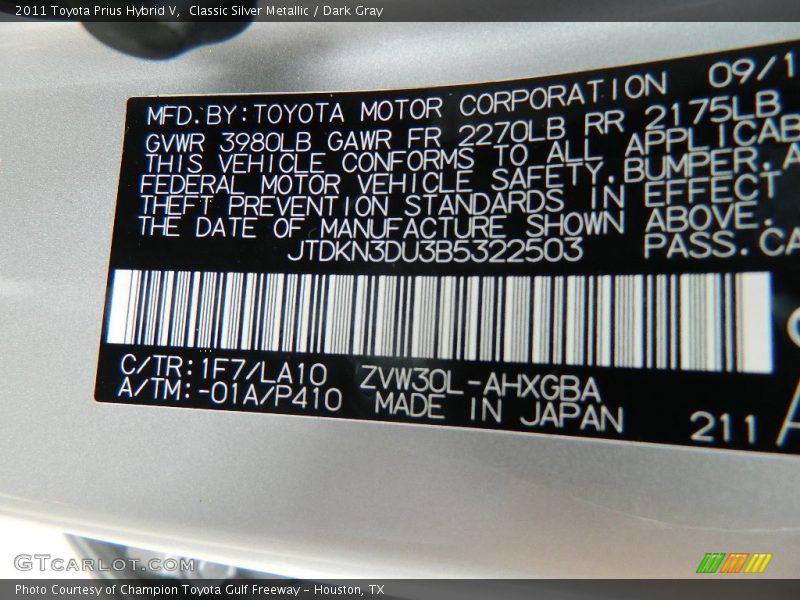 Classic Silver Metallic / Dark Gray 2011 Toyota Prius Hybrid V