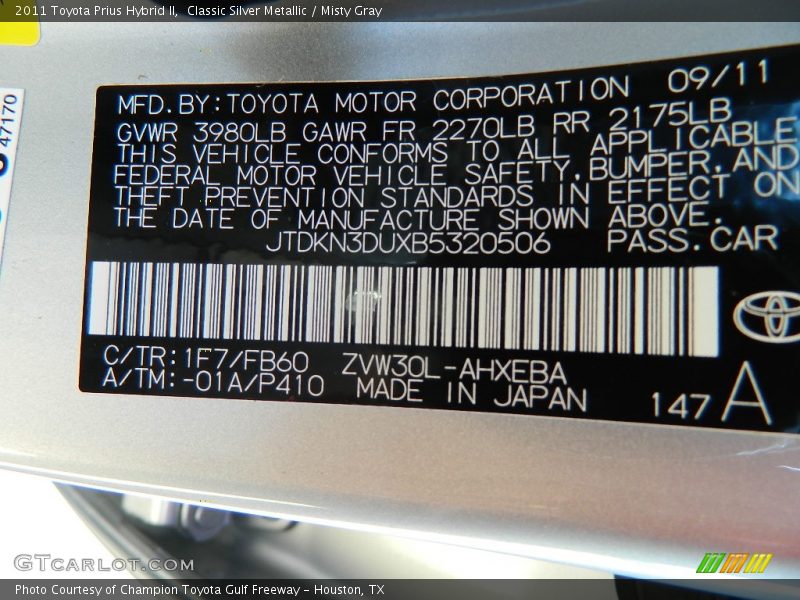 Classic Silver Metallic / Misty Gray 2011 Toyota Prius Hybrid II