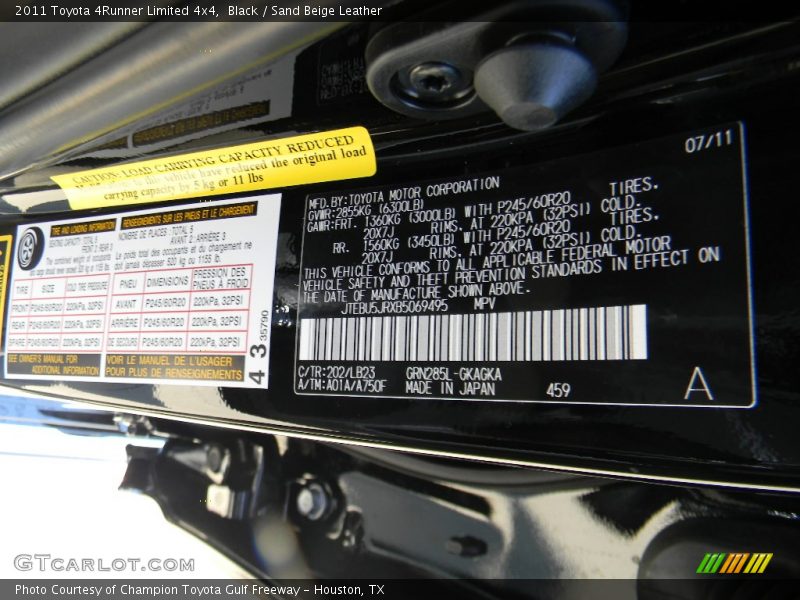 Black / Sand Beige Leather 2011 Toyota 4Runner Limited 4x4