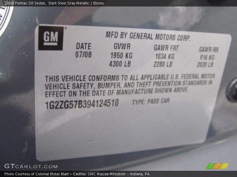Dark Steel Gray Metallic / Ebony 2009 Pontiac G6 Sedan