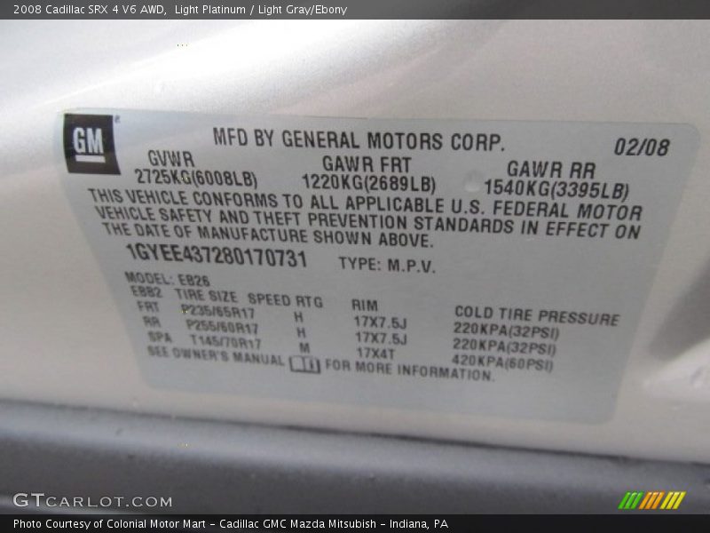 Light Platinum / Light Gray/Ebony 2008 Cadillac SRX 4 V6 AWD