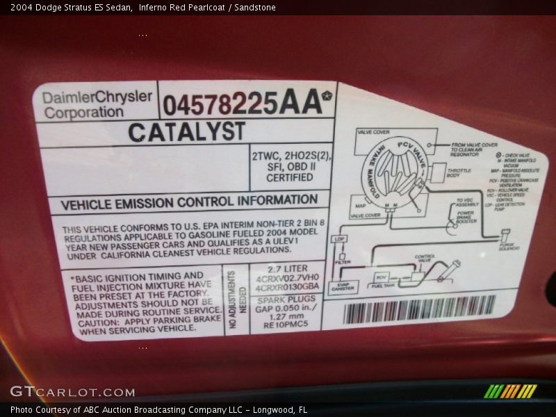 Info Tag of 2004 Stratus ES Sedan