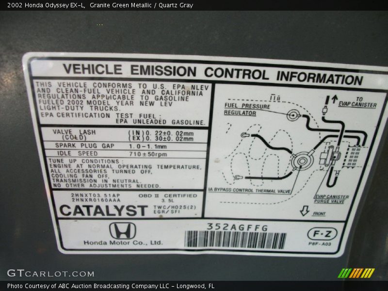 Info Tag of 2002 Odyssey EX-L