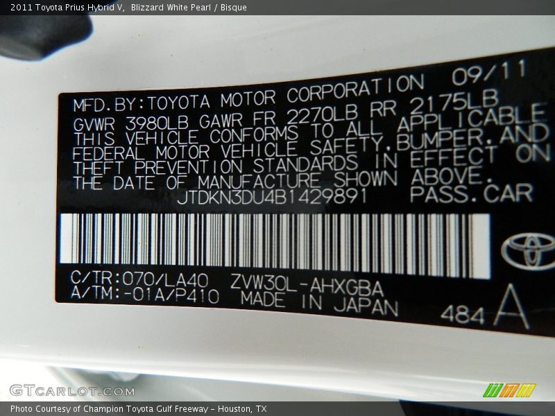 Blizzard White Pearl / Bisque 2011 Toyota Prius Hybrid V