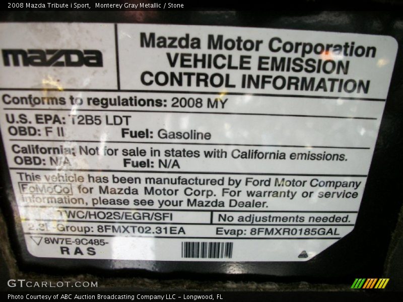 Monterey Gray Metallic / Stone 2008 Mazda Tribute i Sport
