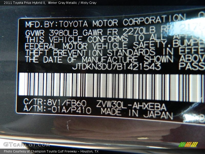 Winter Gray Metallic / Misty Gray 2011 Toyota Prius Hybrid II